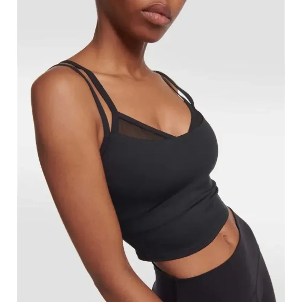 NWT Alo Yoga Airlift Double Check Sports Bra Tank Black Gym Workout Sports Sz XS